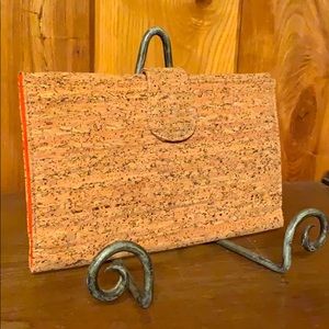 J Crew cork clutch with orange 🍊 pop!